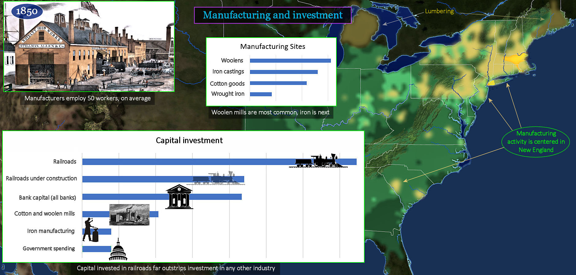 Manufacturing and Investment, 1850 map
